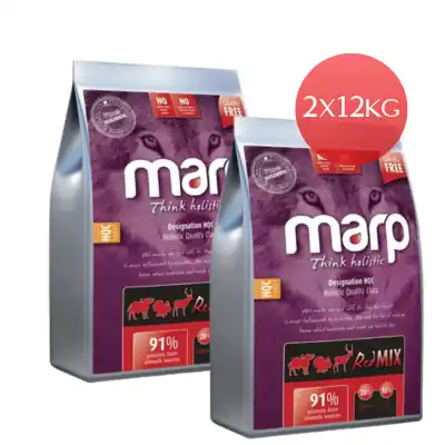 Výprodej Marp Holistic Red Mix - hovězí,krůtí,zvěřina bez obilovin 2 x 12kg + Kolagenová rolka MARP ZDARMA