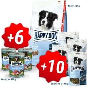 Dokud Zásoby Vydrží Happy Dog Puppy 18 kg + 6x400g konzerva + 10x100g pamlsky