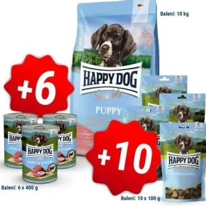 Přímo Od Výrobce Happy Dog Puppy Salmon & Potato 10 kg + 6x400g konzerva + 10x100g pamlsky