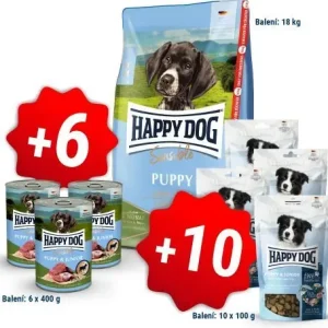 Speciální Cena Happy Dog Puppy Lamb & Rice 18 kg + 6x400g konzerva + 10x100g pamlsky