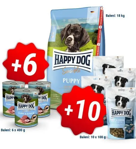Speciální Cena Happy Dog Puppy Lamb & Rice 18 kg + 6x400g konzerva + 10x100g pamlsky