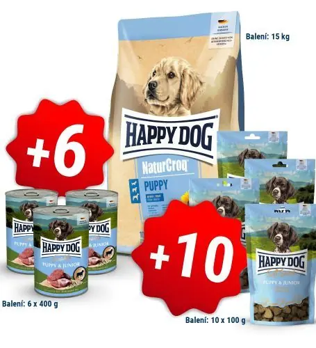 HAPPY Dog NaturCroq Puppy 15 kg + 6x400g konzerva + 10x100g pamlsky Vrácení Zdarma