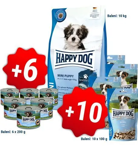 Happy Dog NEW Mini Puppy 10 kg + 6x400g konzerva + 10x100g pamlsky Ihned K Objednání