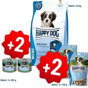 Happy Dog NEW Mini Puppy 800 g + 2x200g konzerva + 2x100g pamlsky Speciální Cena