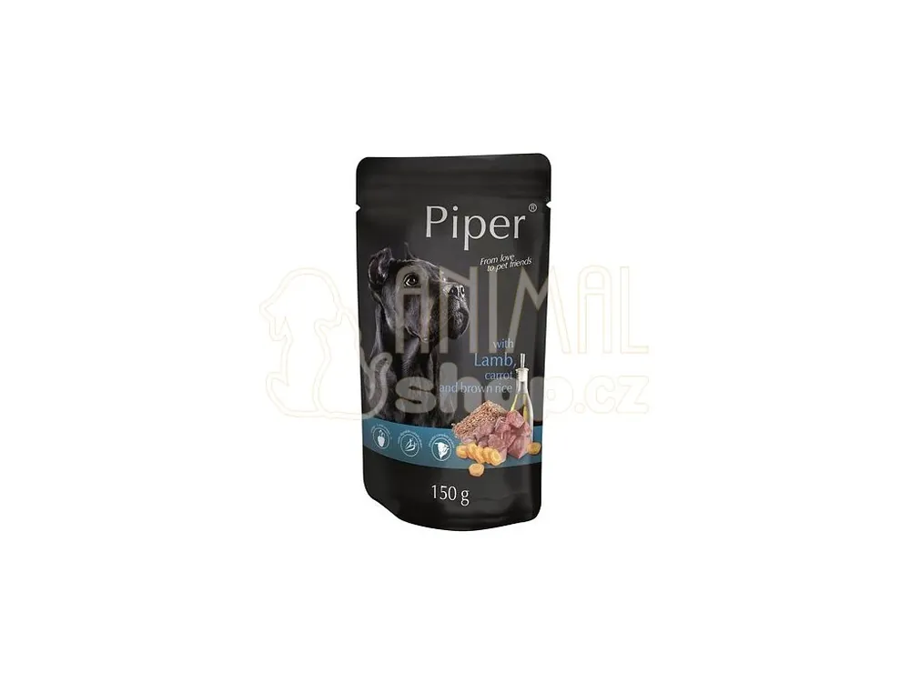 Značkový NEW PIPER s jehněčím a mrkví, kapsička pro psy 150 g
