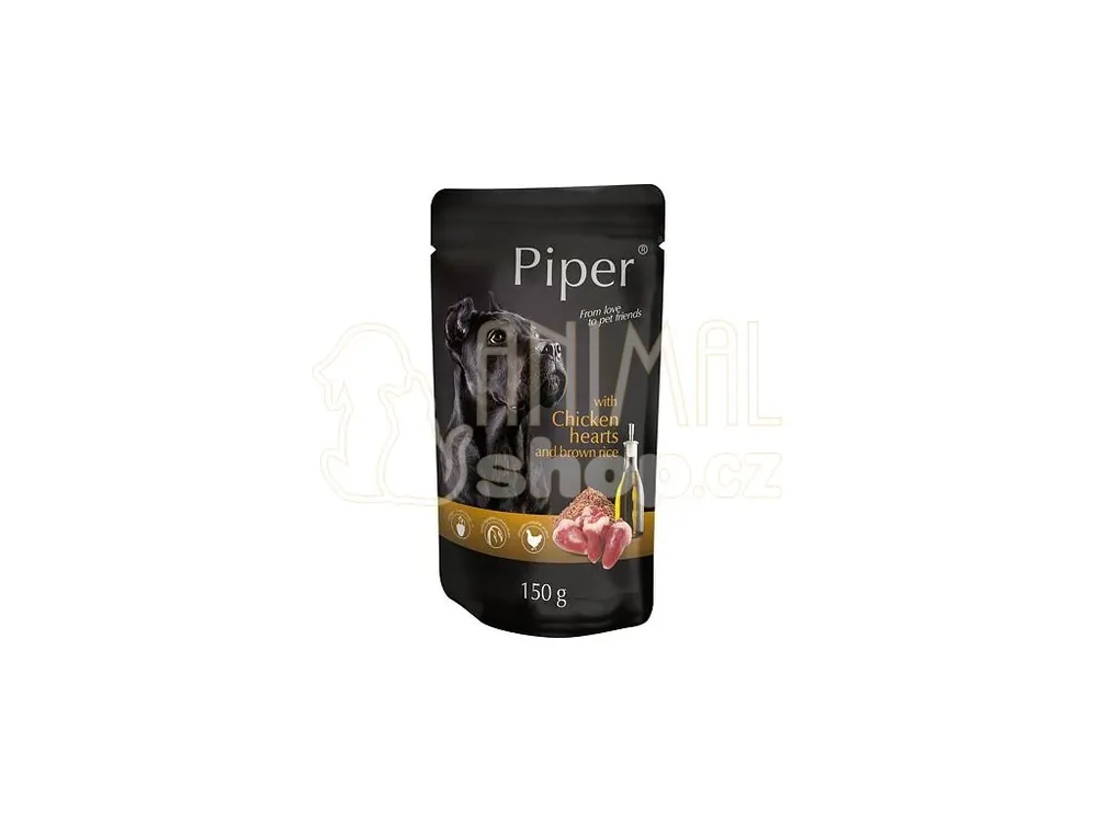 Nízká Cena PIPER s kuřecími srdíčky a hnědou rýží, kapsička pro psy 150 g
