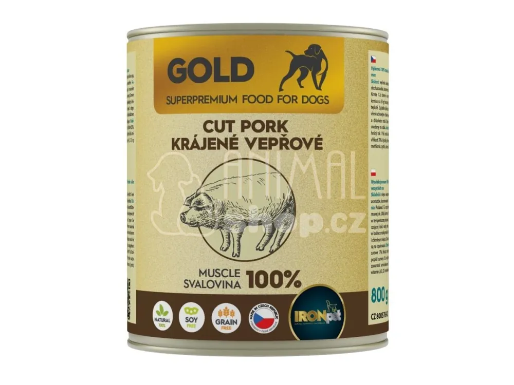 IRONpet Gold Dog Vepřová krájená svalovina, konzerva 800 g Jen Po Omezenou Doba