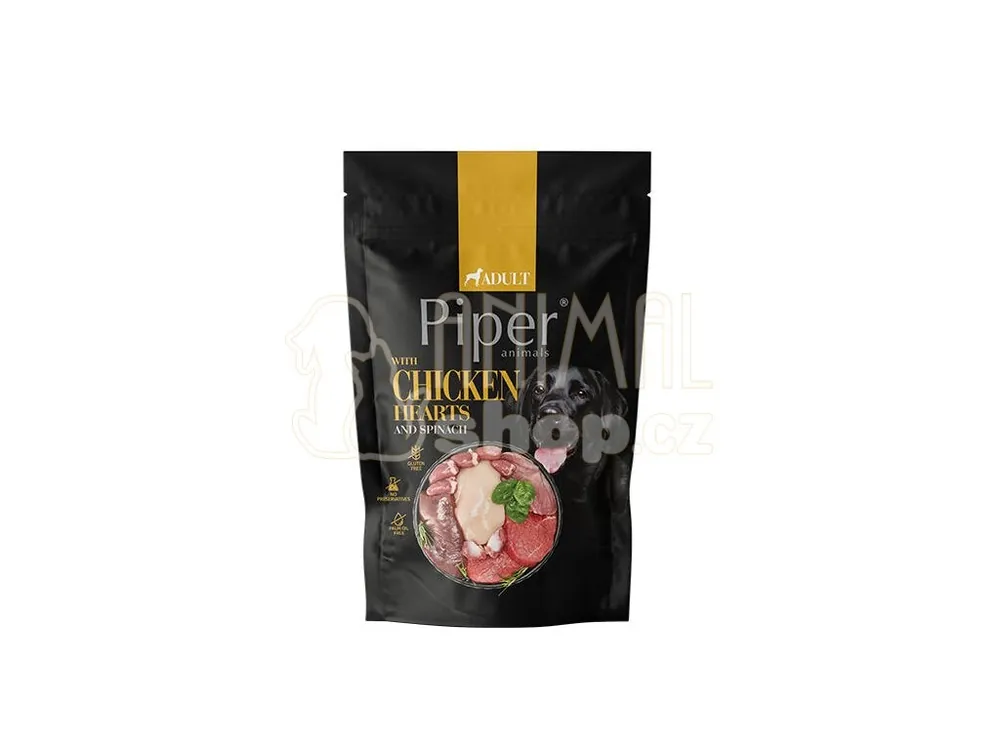 Zlevněný PIPER s kuřecími srdíčky a hnědou rýží, kapsička pro psy 500 g