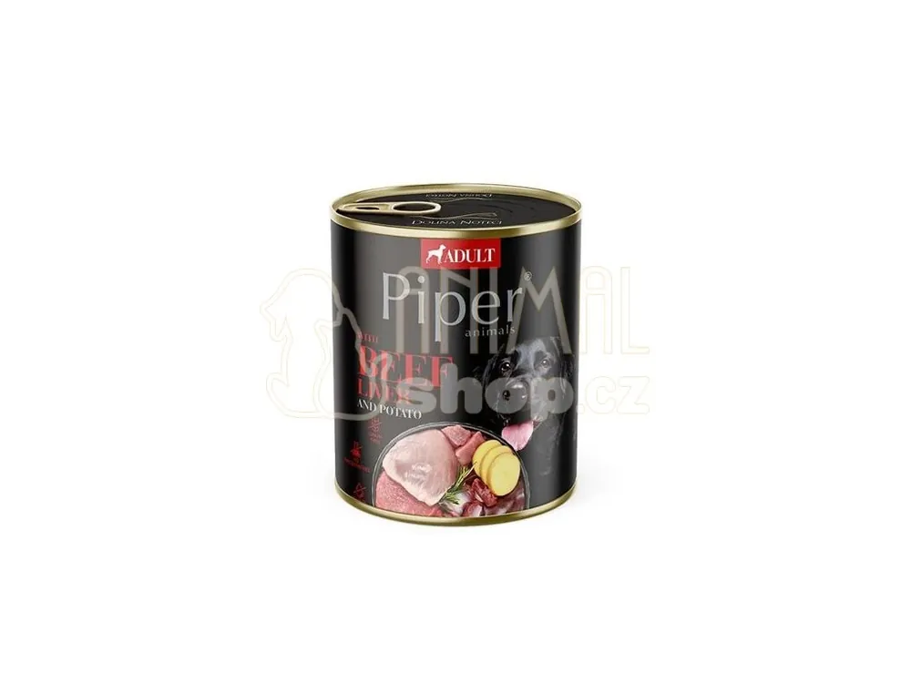 Dokud Zásoby Vydrží NEW PIPER s hovězími játry a bramborami, konzerva pro psy 800 g
