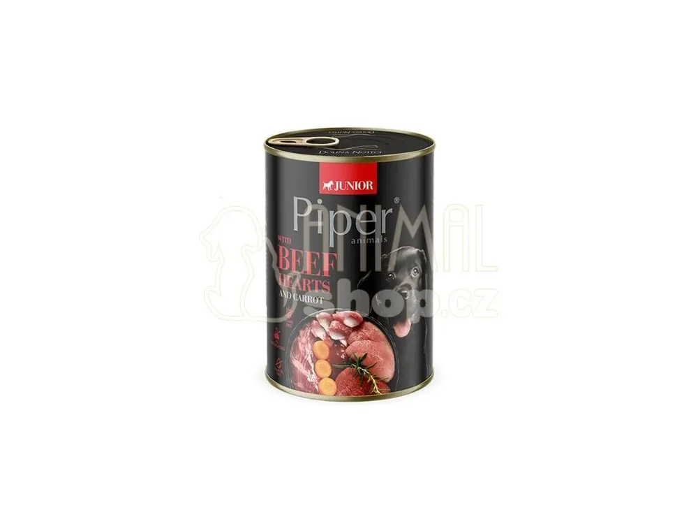 Tovární Cena NEW PIPER JUNIOR s hovězím srdcem a mrkví, konzerva pro štěňata 400 g