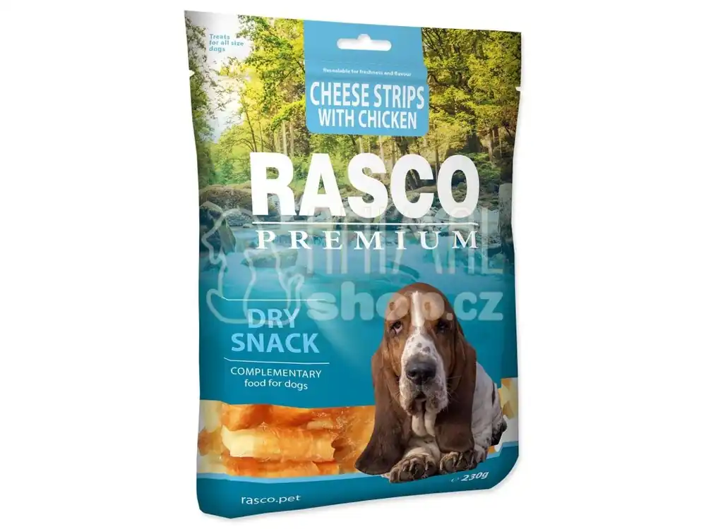 Omezená Nabídka Pochoutka Rasco Premium kuřecím obalené sýrové proužky 230g