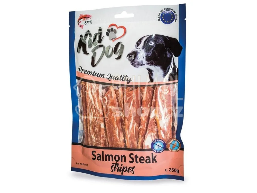 KIDDOG lososový steak v proužku 250 g Levný