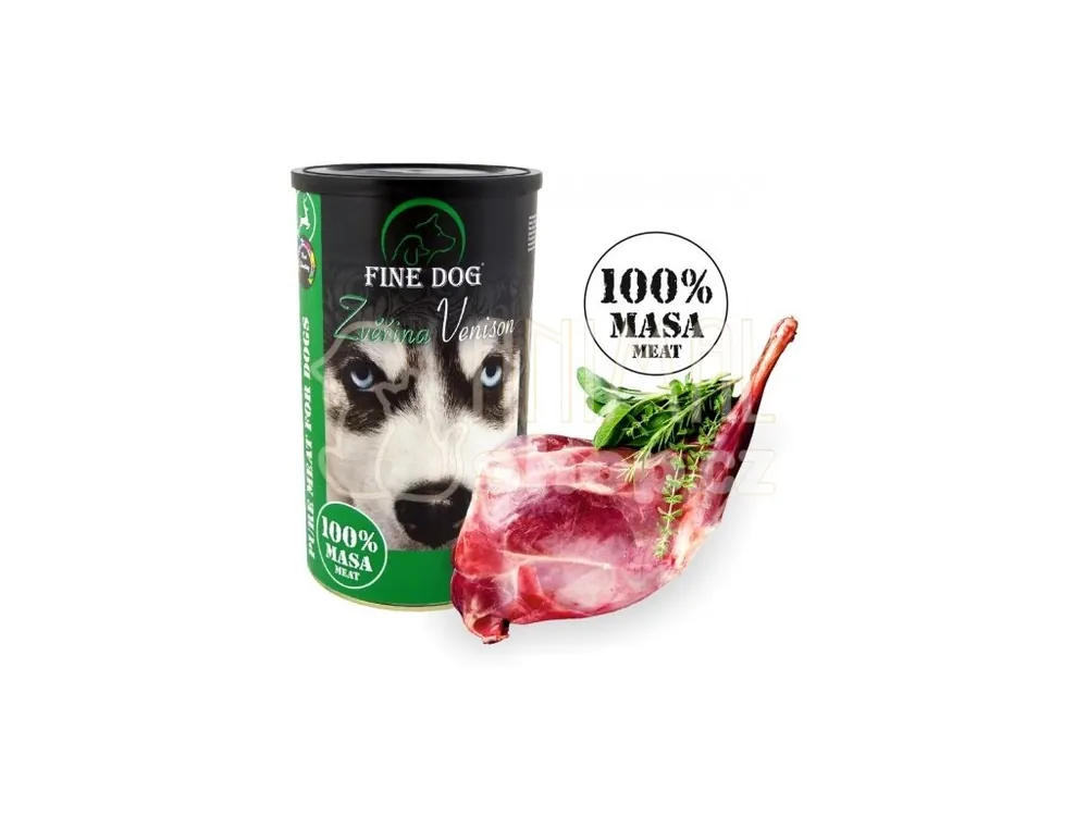 FINE DOG konzerva ZVĚŘINA 100% Masa 1200g Poslední Šance