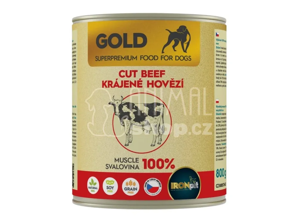 Finální Výprodej IRONpet Gold Dog Hovězí krájená svalovina, konzerva 800 g