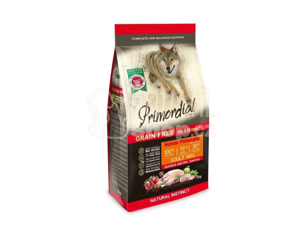 Speciální Cena Primordial GF Mini Adult Quail & Duck 2kg