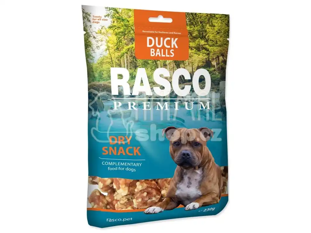 Omezená Nabídka Pochoutka Rasco Premium kachna a buvolovina, koule 230g