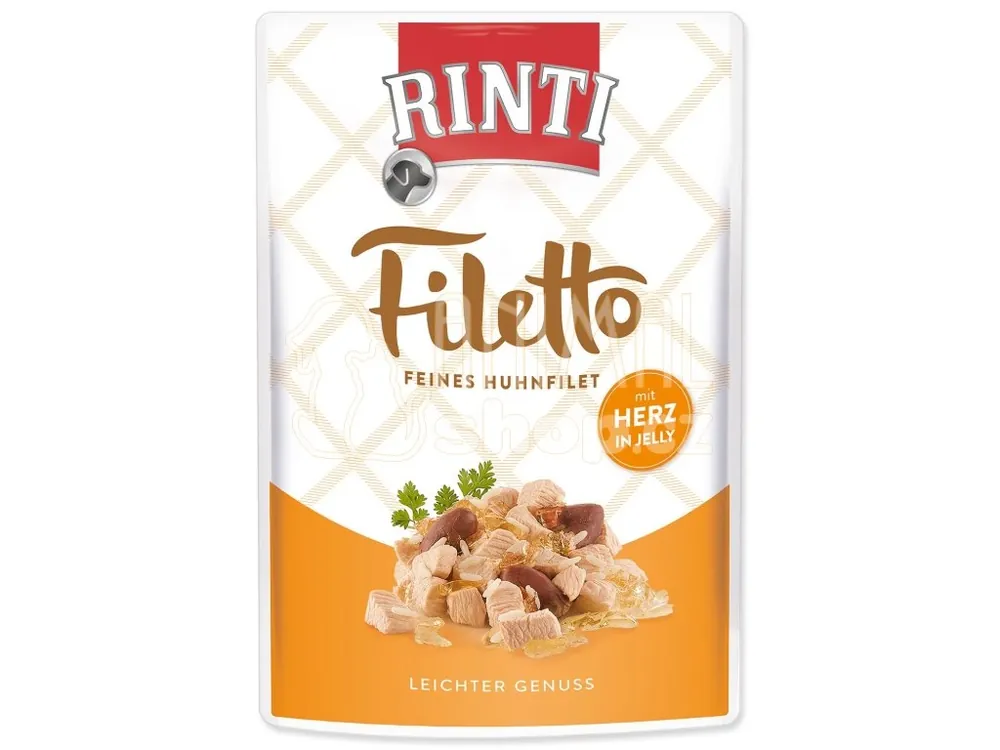 Kapsička Rinti Filetto Adult kuřecí a kuřecí srdce v želé 100g Oblíbený