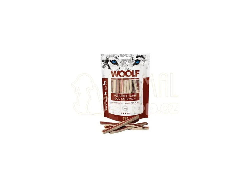 WOOLF Classic poch. Long Beef and Cod Sandwich 100g Aktuální