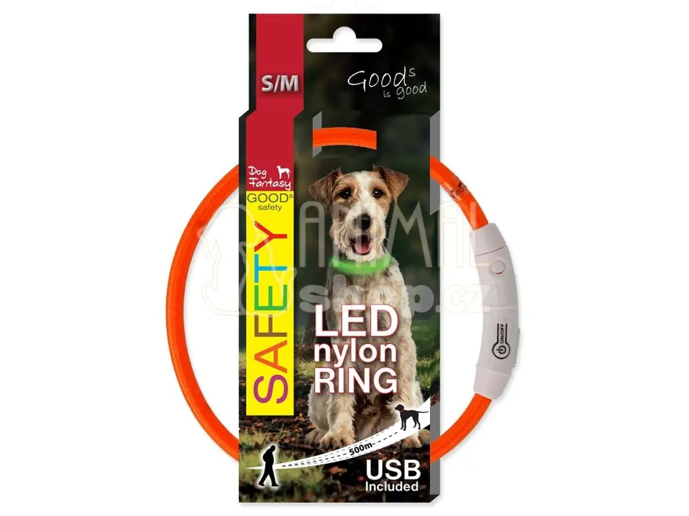 Obojek Dog Fantasy LED nylon oranžový 45cm Levný