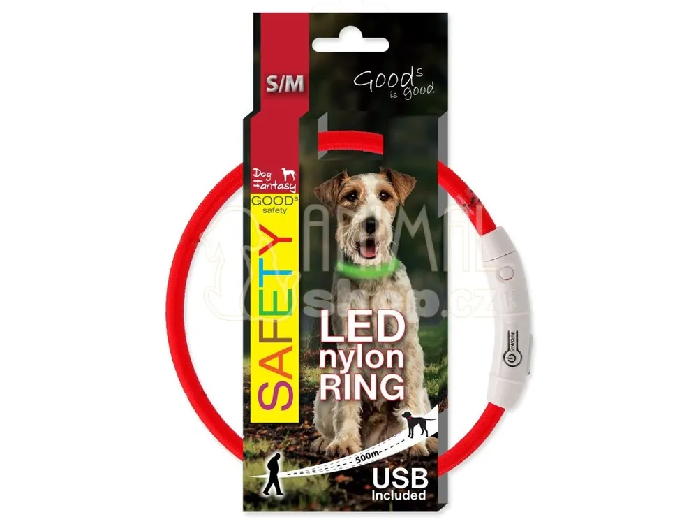 Časově Omezené Obojek Dog Fantasy LED nylon červený 45cm