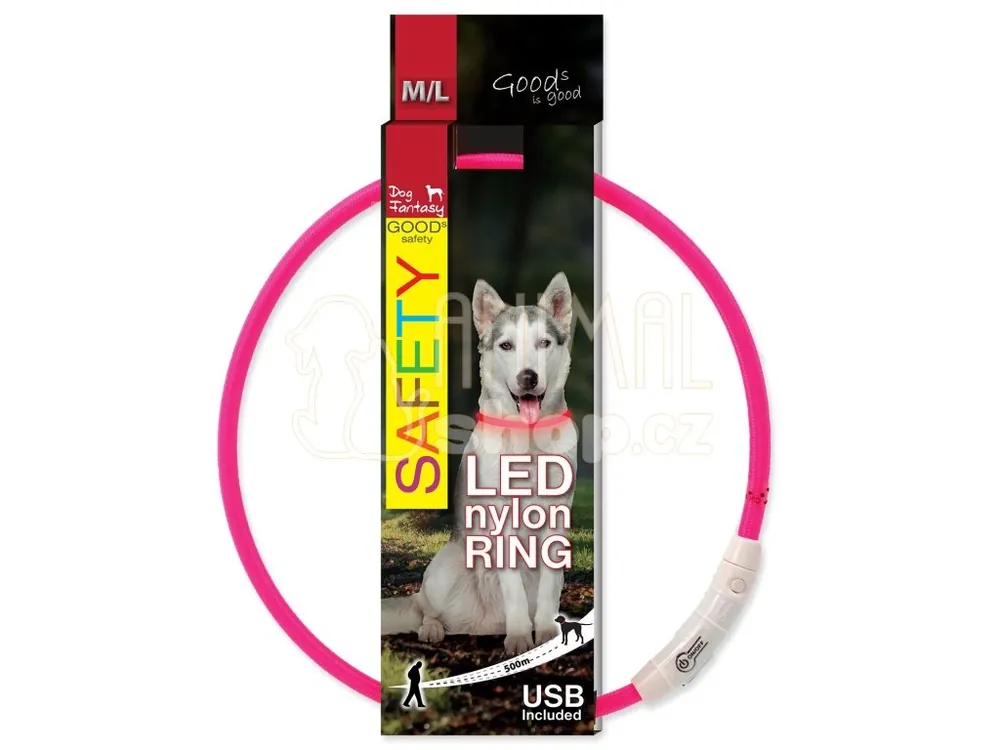 Cenově Výhodný Obojek Dog Fantasy LED nylon růžový 65cm