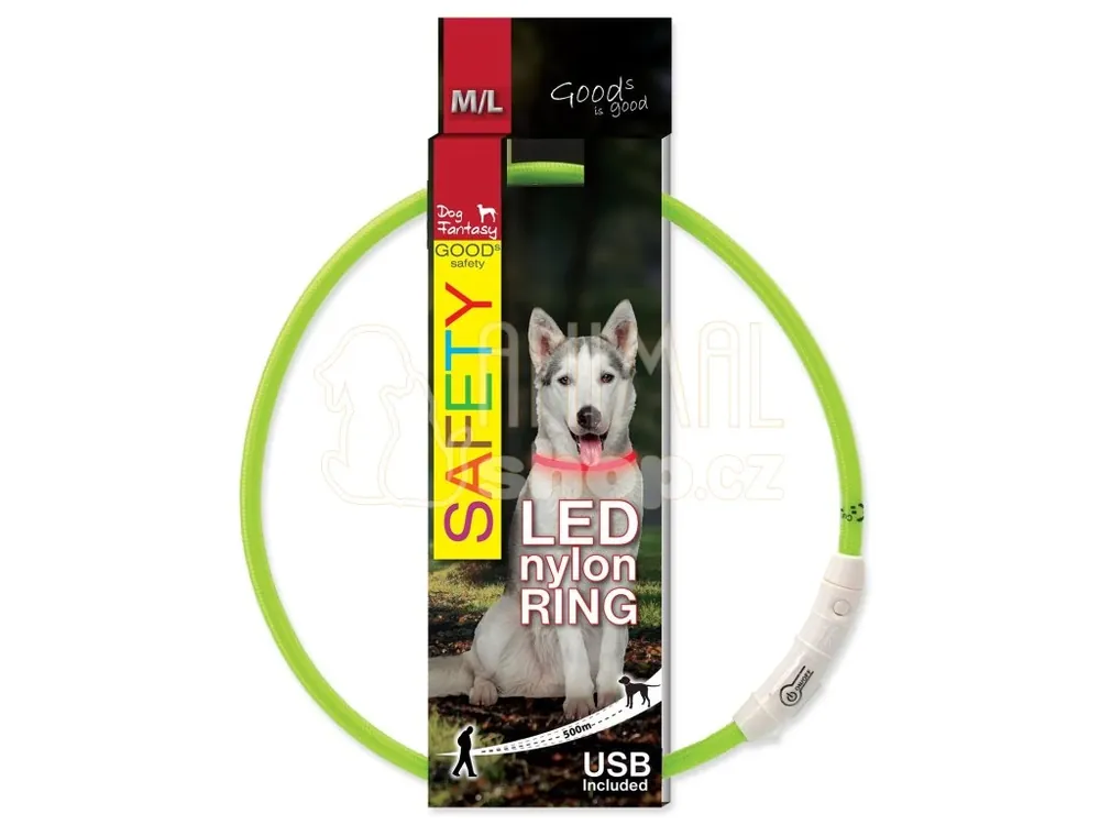 Levný Obojek Dog Fantasy LED nylon zelený 65cm