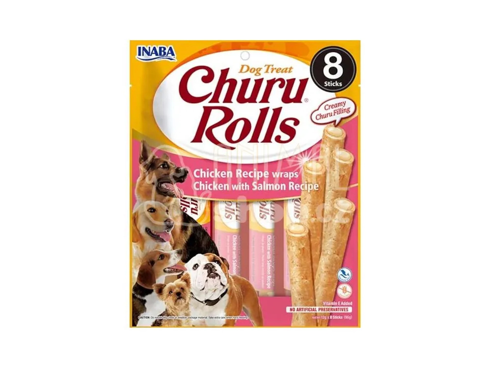 Inaba Churu Rolls dog snack kuře a losos 8x 12g Nejprodávanější