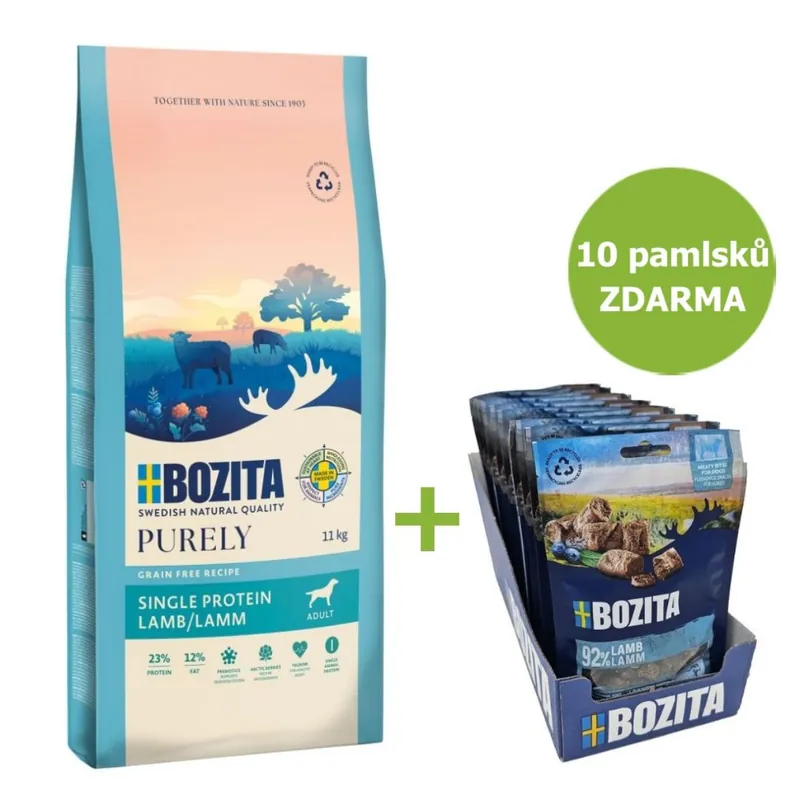 Bozita Purely Dog Adult Lamb GF 11 kg + 10 pamlsků ZDARMA Nízká Cena