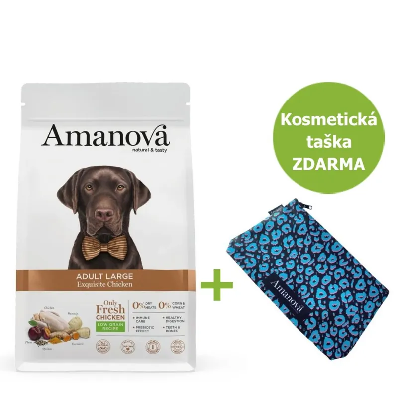 Amanova Dog Adult Large Chicken & Quinoa LG 12 kg + Kosmetická taška ZDARMA Nakupujte Hned