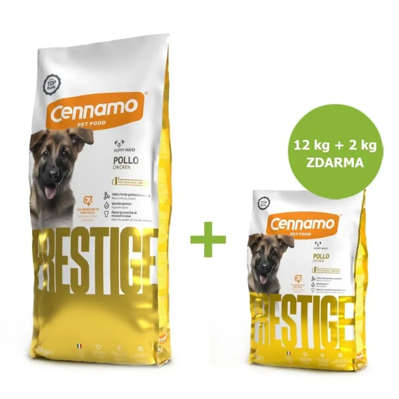 Prestige Dog Puppy Maxi Chicken 12 kg + 2 kg ZDARMA Nová Kolekce