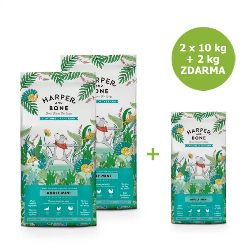 Harper and Bone Dog Adult Mini příchutě farmy AKCE 2 x 10 kg + 2 kg ZDARMA Vysoce Kvalitní