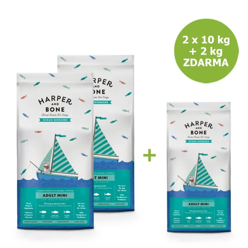 Výhodná Nabídka Harper and Bone Dog Adult Mini divy oceánu AKCE 2 x 10 kg + 2 kg ZDARMA