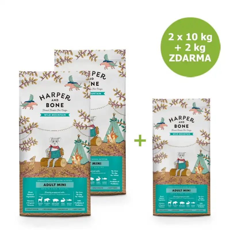 Pouze Dnes Harper and Bone Dog Adult Mini divoké hory AKCE 2 x 10 kg + 2 kg ZDARMA