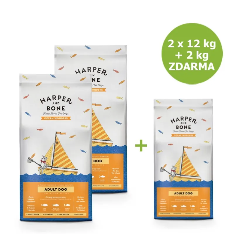Super Cena Harper and Bone Dog Adult Large & Medium divy oceánu AKCE 2 x 12 kg + 2 kg ZDARMA