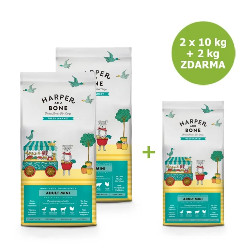 Harper and Bone Dog Adult Mini čerstvé z trhu AKCE 2 x 10 kg + 2 kg ZDARMA Výhodná Nabídka
