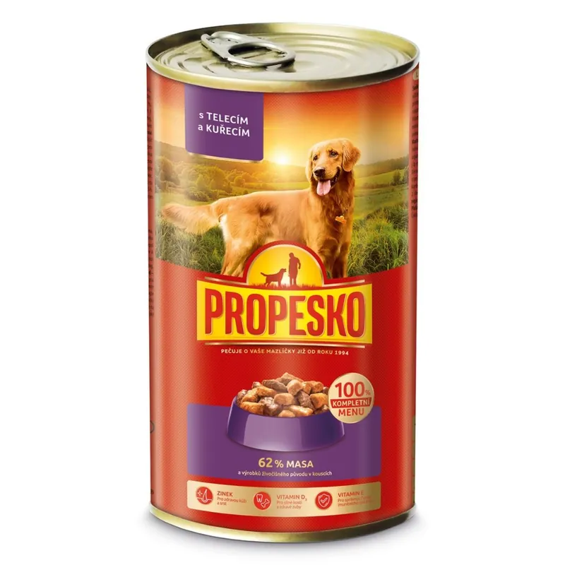 Super Cena PROPESKO Dog telecí a kuřecí v omáčce, kousky 1240 g