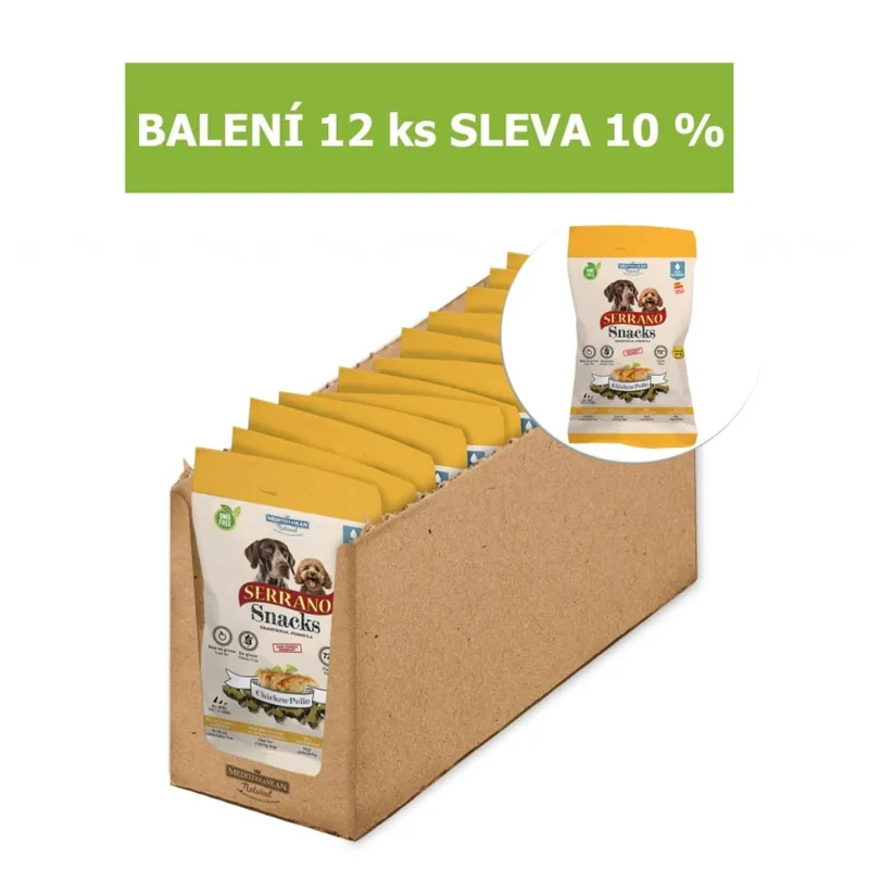 Sezónní Sleva Serrano Snack Dog Chicken 100 g (12 ks) SLEVA 10 %