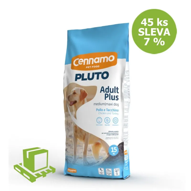 Aktuální PLUTO Dog Adult Plus Medium/Maxi 15 kg (paleta 45 ks) SLEVA 7 %
