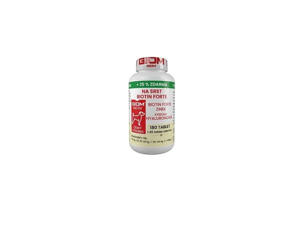 Výprodej Giom S Na srst Biotin FORTE 180 tbl+25%zdarma