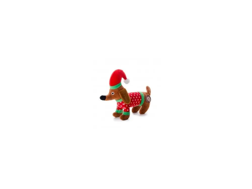 Hračka pes Plyšový jezevčík X-Mas, 17 cm Cenová Bomba