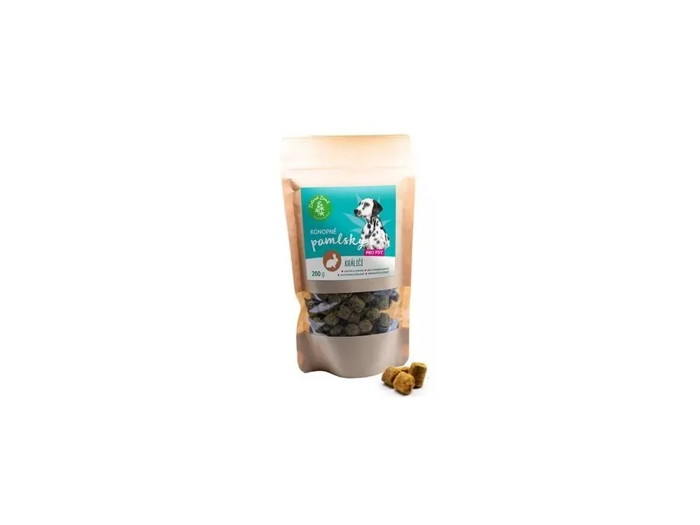 Konopné pamlsky pro psy králičí 200 g Sleva