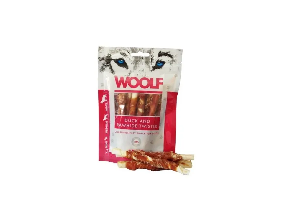 Pochoutka WOOLF Duck&Rawhide twister 100g Značkový
