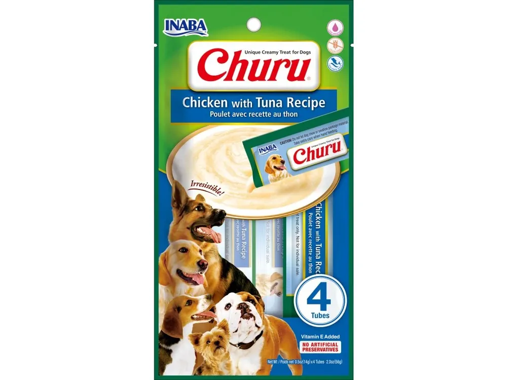 Ověřený Churu dog masové pyré - kuře, tuňák 56 g