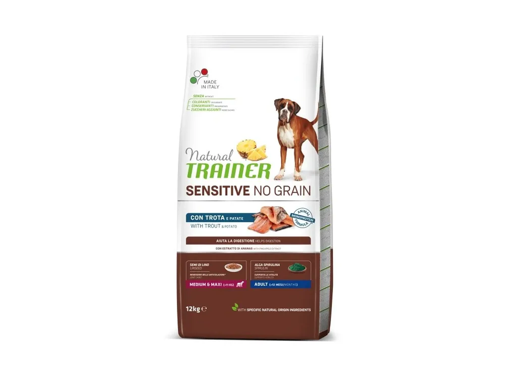 Natural Trainer Sensitive Dog No Grain Medium / Maxi pstruh 12 kg Pouze Dnes