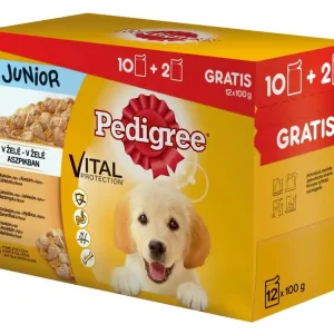 Akce Pedigree kapsička 12 pack JUNIOR v ŽELÉ Čtyři různé příchutě 1200 g