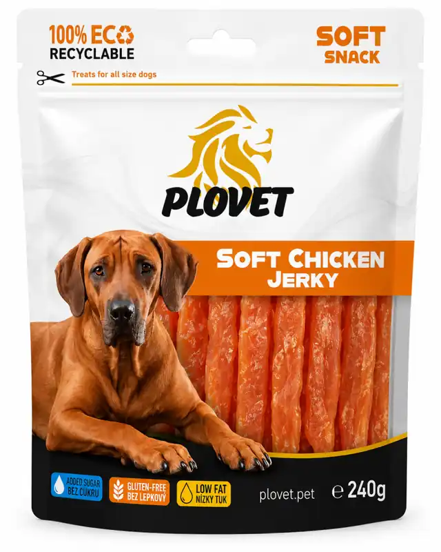 PLOVET Dog Měkké kuřecí proužky 240g Novinka