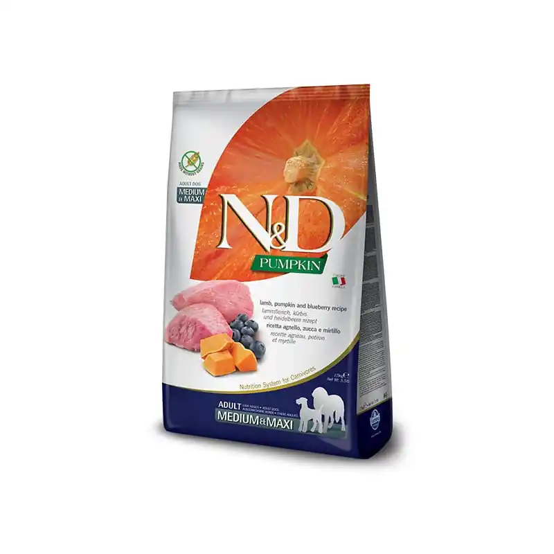 Tovární Cena N&D GF Pumpkin DOG Adult M/L Lamb & Blueberry 2,5kg