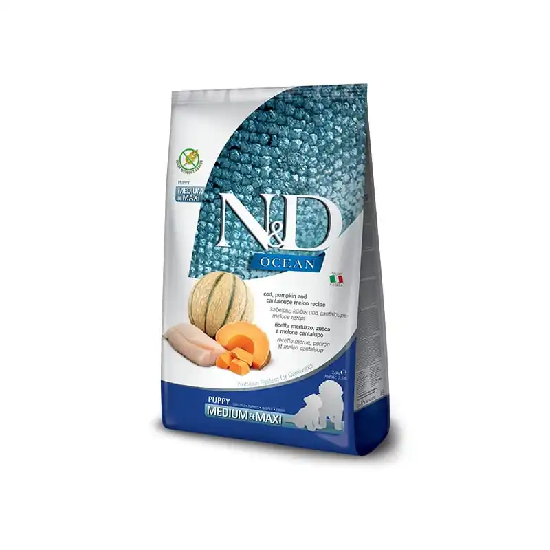 N&D OCEAN DOG Puppy M/L Codfish & Pumpkin & Melon 2,5kg Nová Kolekce