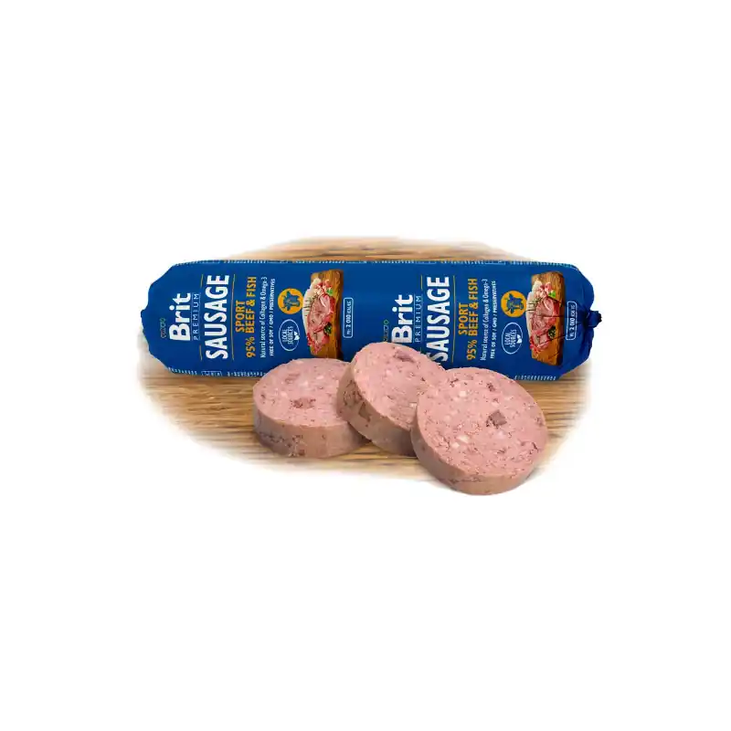 Vysoce Kvalitní Brit Sausage Beef & Fish-Sport formula 800g New