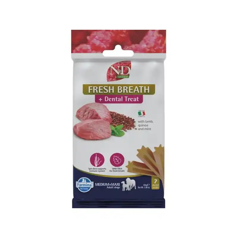 N&D QUINOA Dog Dental Snack Fresh Breath M & L 100g Dokud Zásoby Vydrží